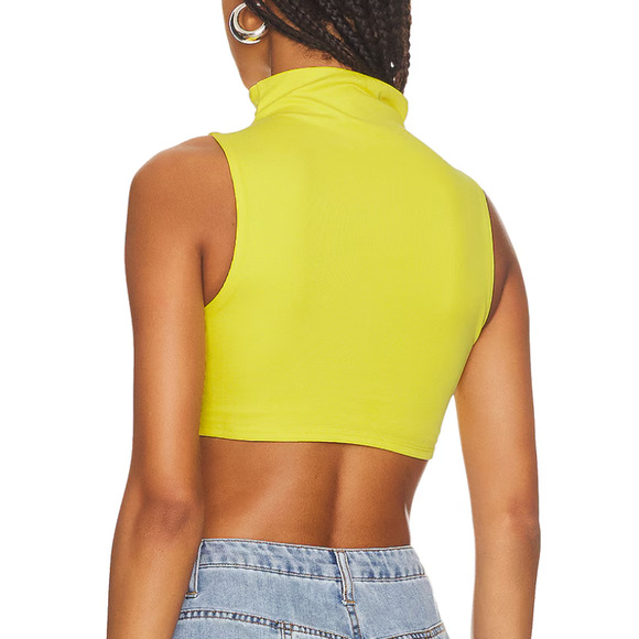 Mockneck Yellow Crop Top MEDIUM Sleeveless Bodycon Revolve Designer $148 NEW - Picture 2 of 8